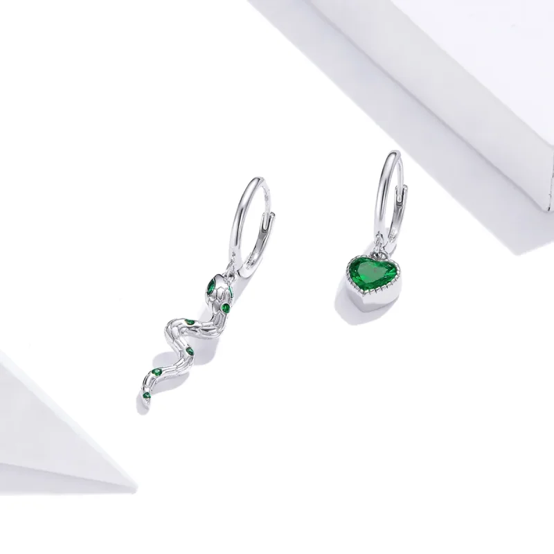 (immagine per) Orecchini Pendenti tipo Pandora L'amore del serpente e del cuore verde - SCE1006 - Visualizza 2