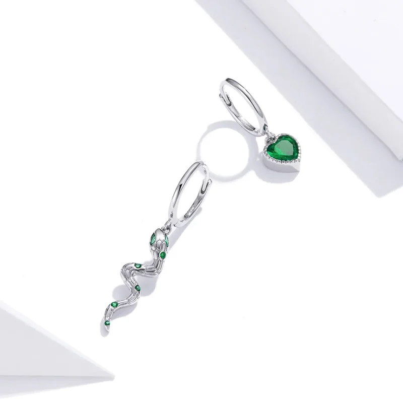 (immagine per) Orecchini Pendenti tipo Pandora L'amore del serpente e del cuore verde - SCE1006 - Visualizza 3
