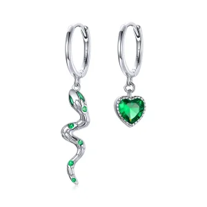 (immagine per) Orecchini Pendenti tipo Pandora L'amore del serpente e del cuore verde - SCE1006