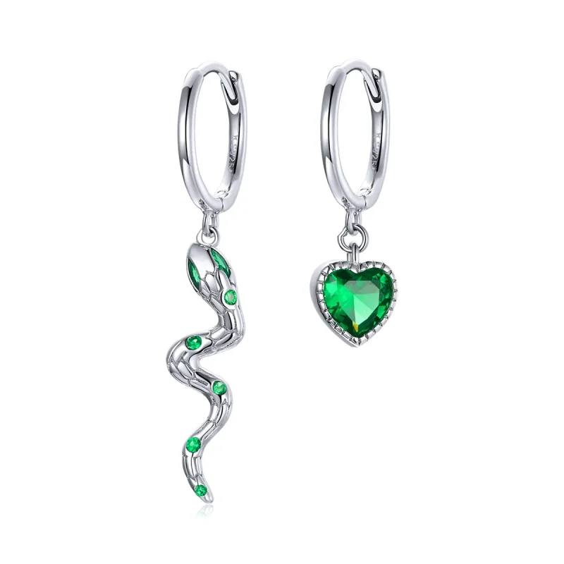 (immagine per) Orecchini Pendenti tipo Pandora L'amore del serpente e del cuore verde - SCE1006