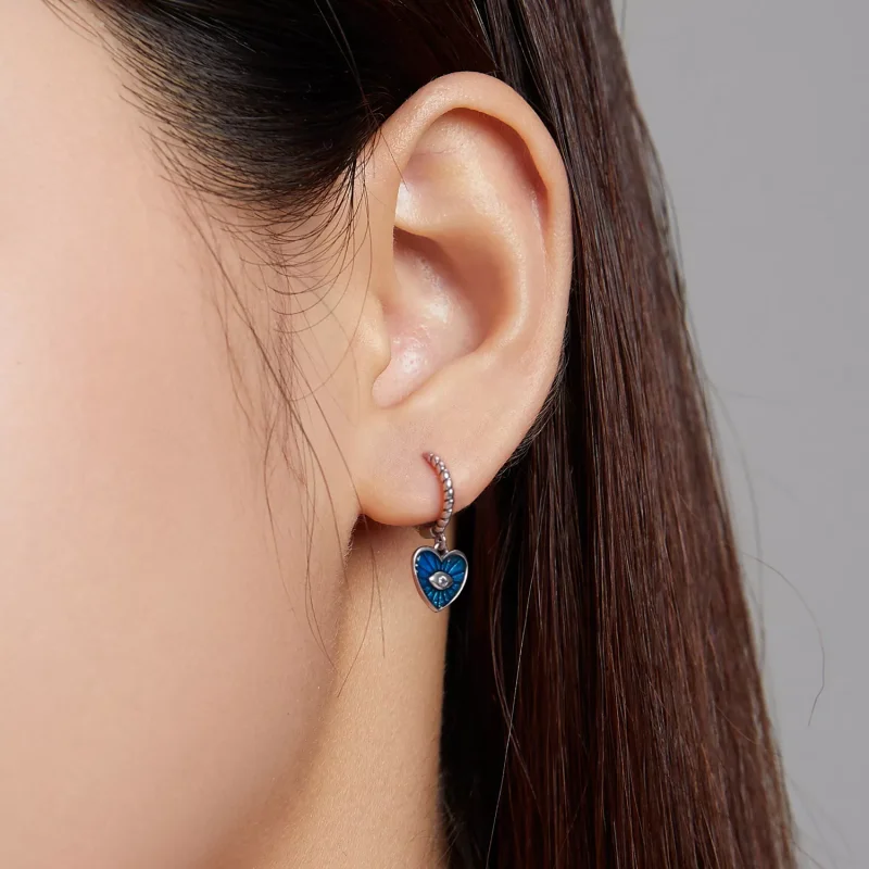 (immagine per) Orecchini a Cerchio tipo Pandora Cuore Demon Eyes - Blu zaffiro - SCE1270-BU - Visualizza 4
