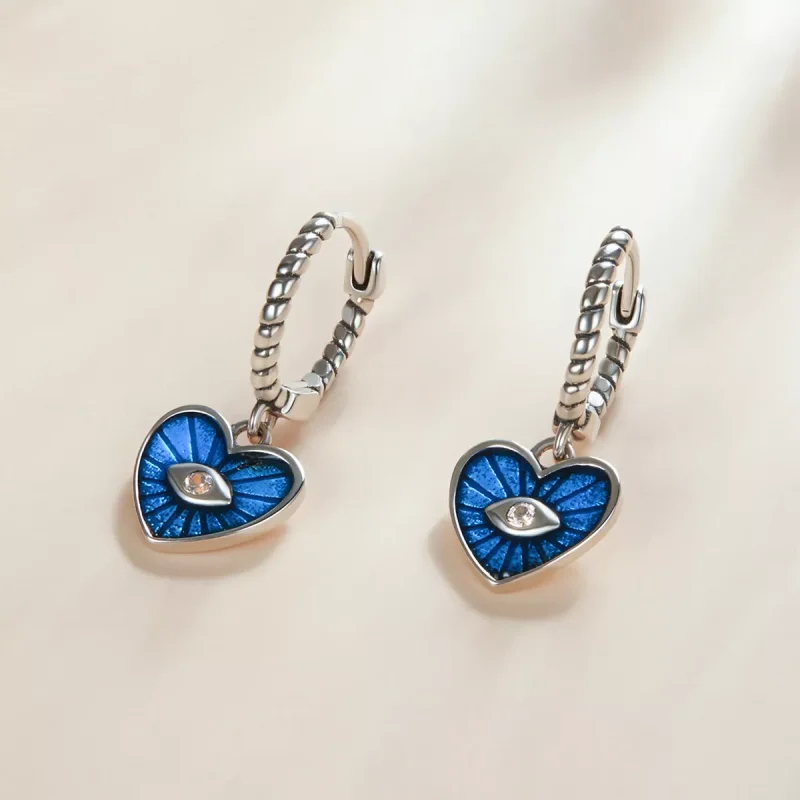 (immagine per) Orecchini a Cerchio tipo Pandora Cuore Demon Eyes - Blu zaffiro - SCE1270-BU - Visualizza 5