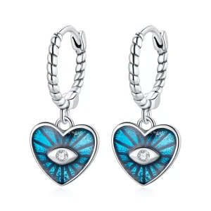(immagine per) Orecchini a Cerchio tipo Pandora Cuore Demon Eyes - Blu zaffiro - SCE1270-BU