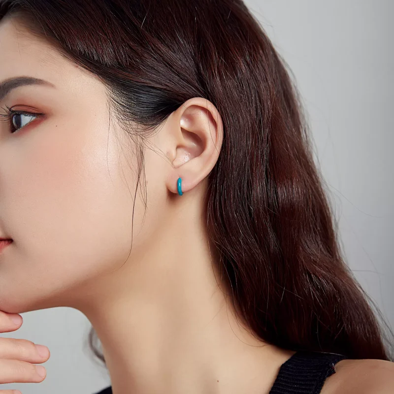(immagine per) Orecchini a Cerchio tipo Pandora Piccolo Blu - BSE488-BU - Visualizza 3