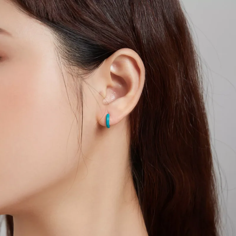 (immagine per) Orecchini a Cerchio tipo Pandora Piccolo Blu - BSE488-BU - Visualizza 4
