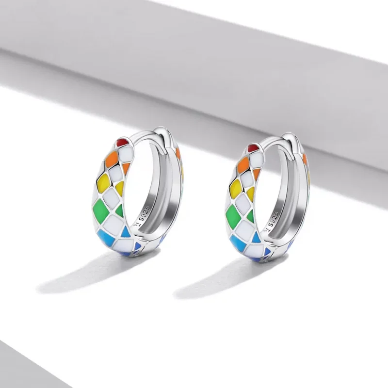(immagine per) Orecchini a Cerchio tipo Pandora Scacchiera arcobaleno - SCE1351 - Visualizza 2