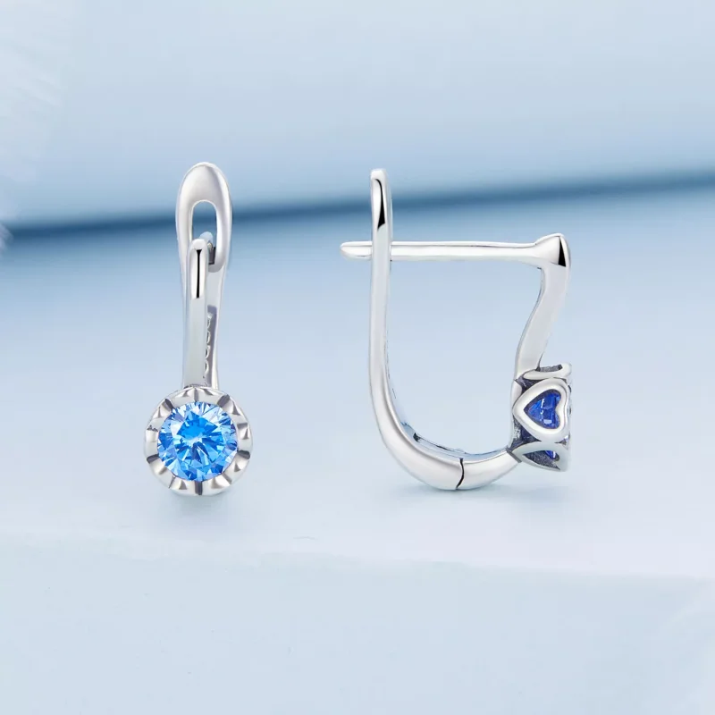 (immagine per) Orecchini a Cerchio tipo Pandora Zirconio blu semplice - BSE686 - Visualizza 2