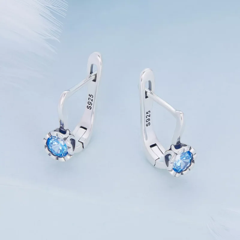 (immagine per) Orecchini a Cerchio tipo Pandora Zirconio blu semplice - BSE686 - Visualizza 3