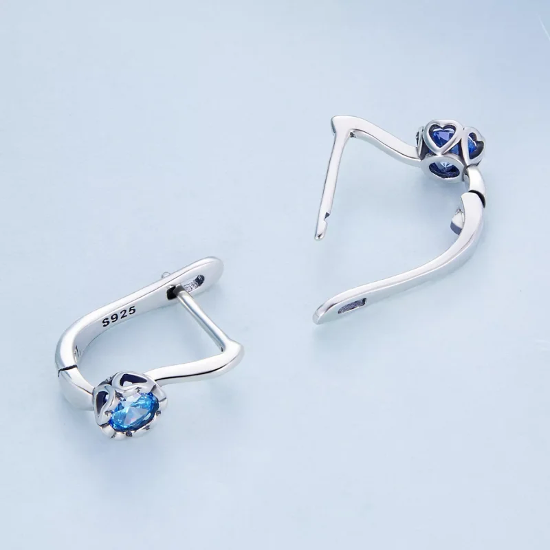 (immagine per) Orecchini a Cerchio tipo Pandora Zirconio blu semplice - BSE686 - Visualizza 4