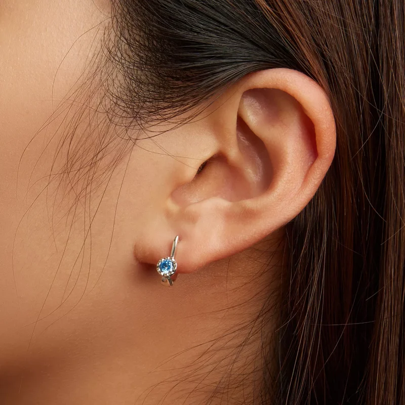 (immagine per) Orecchini a Cerchio tipo Pandora Zirconio blu semplice - BSE686 - Visualizza 6