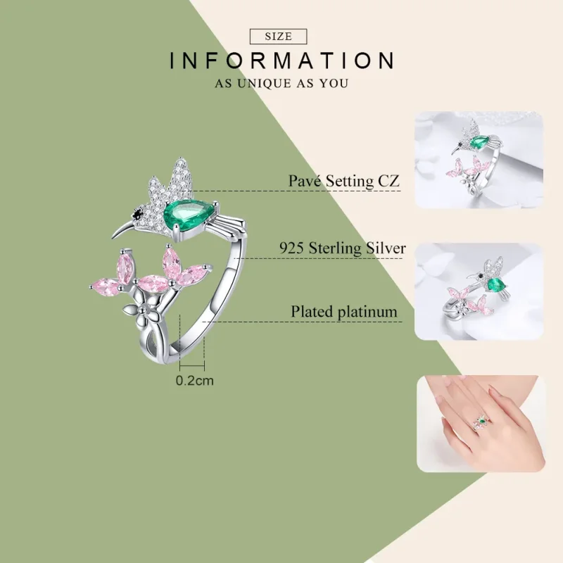 (immagine per) Anello aperto tipo Pandora Dono di colibrì - BSR016 - Visualizza 7
