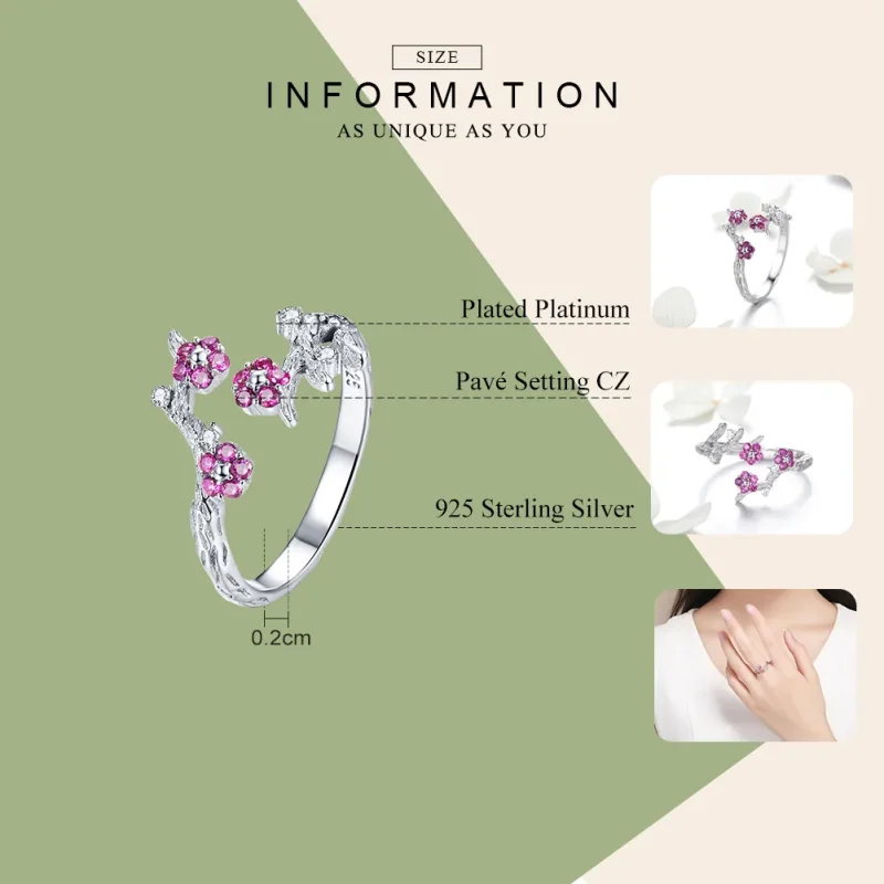 (immagine per) Anello aperto tipo Pandora Fiore di prugna - BSR022 - Visualizza 7
