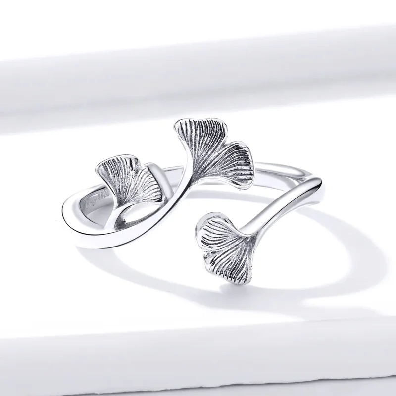 (immagine per) Anello aperto tipo Pandora Foglia di ginkgo - BSR097 - Visualizza 3