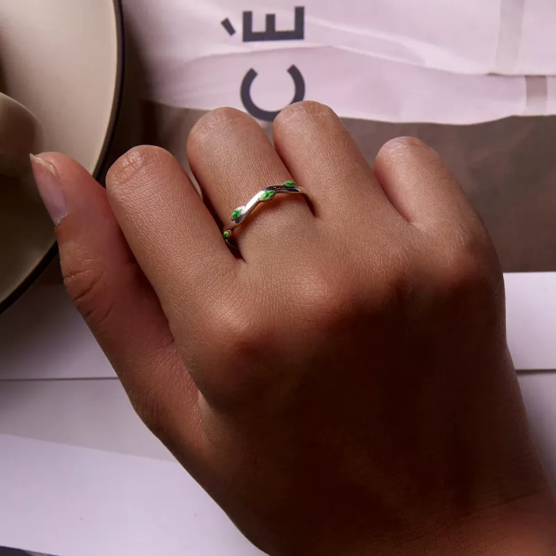 (immagine per) Anello aperto tipo Pandora Foglie verdi - SCR808 - Visualizza 7