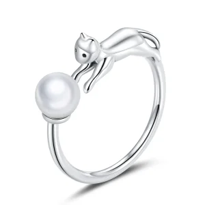 (immagine per) Anello aperto tipo Pandora Il gatto gioca a palla - SCR683