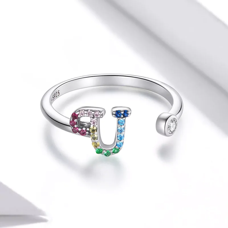 (immagine per) Anello aperto tipo Pandora Lettera-U colorata - SCR723-U - Visualizza 3