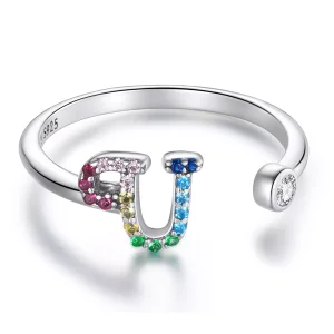 (immagine per) Anello aperto tipo Pandora Lettera-U colorata - SCR723-U