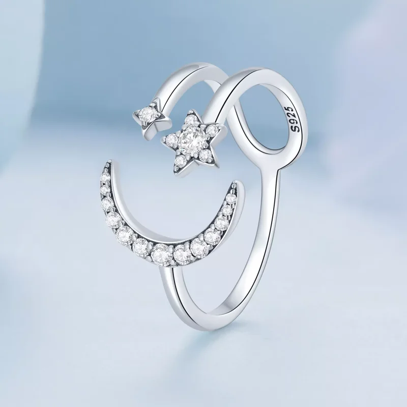 (immagine per) Anello aperto tipo Pandora Luna e Stelle - BSR305 - Visualizza 2