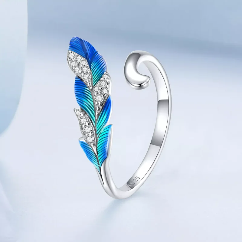 (immagine per) Anello aperto tipo Pandora Piuma blu abbagliante - BSR301 - Visualizza 2
