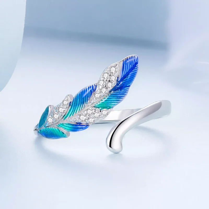 (immagine per) Anello aperto tipo Pandora Piuma blu abbagliante - BSR301 - Visualizza 3