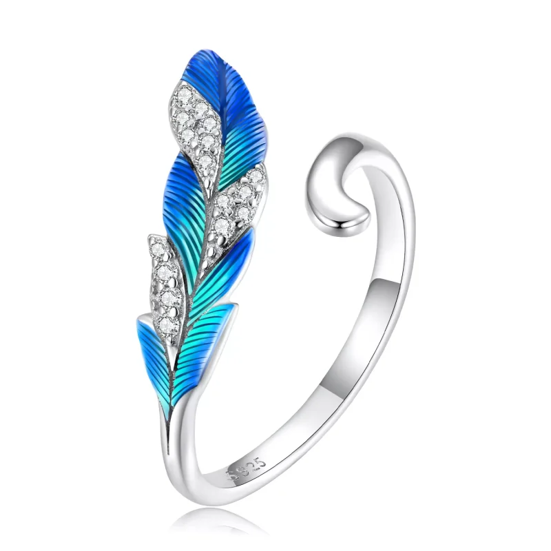 (immagine per) Anello aperto tipo Pandora Piuma blu abbagliante - BSR301