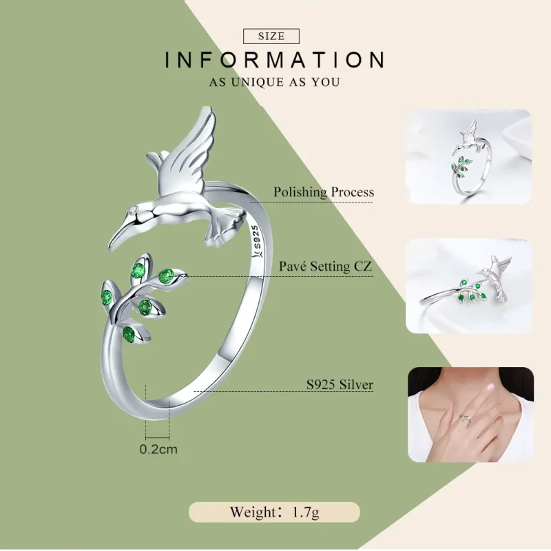 (immagine per) Anello aperto tipo Pandora Saluti dai colibrì - SCR323 - Visualizza 4