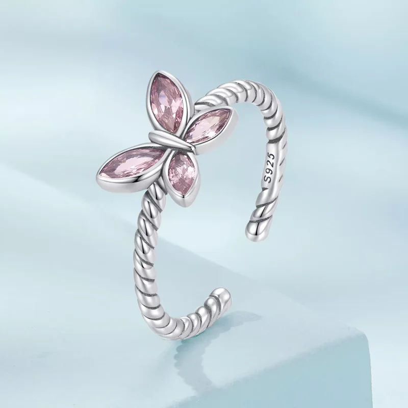(immagine per) Anello aperto tipo Pandora Torsione di farfalla rosa - SCR872 - Visualizza 2
