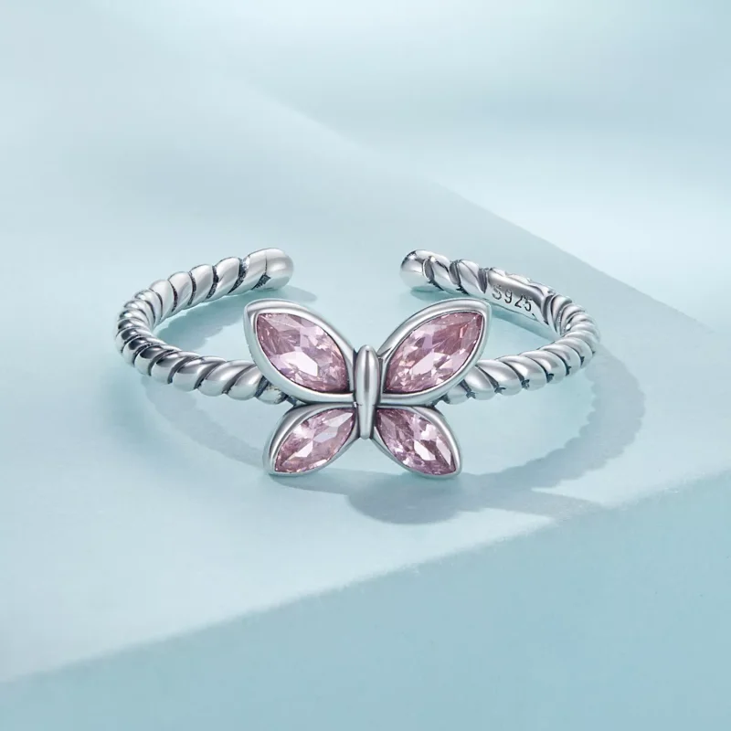 (immagine per) Anello aperto tipo Pandora Torsione di farfalla rosa - SCR872 - Visualizza 3