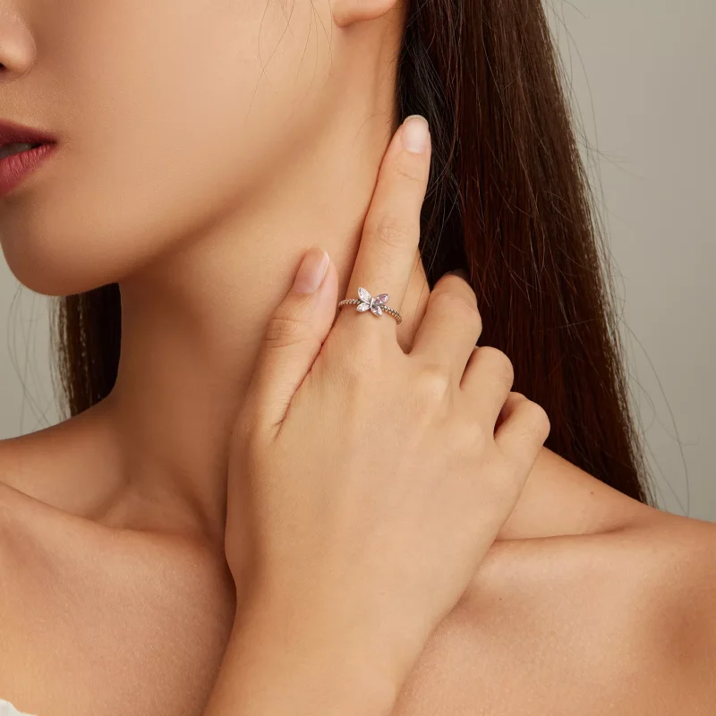 (immagine per) Anello aperto tipo Pandora Torsione di farfalla rosa - SCR872 - Visualizza 4