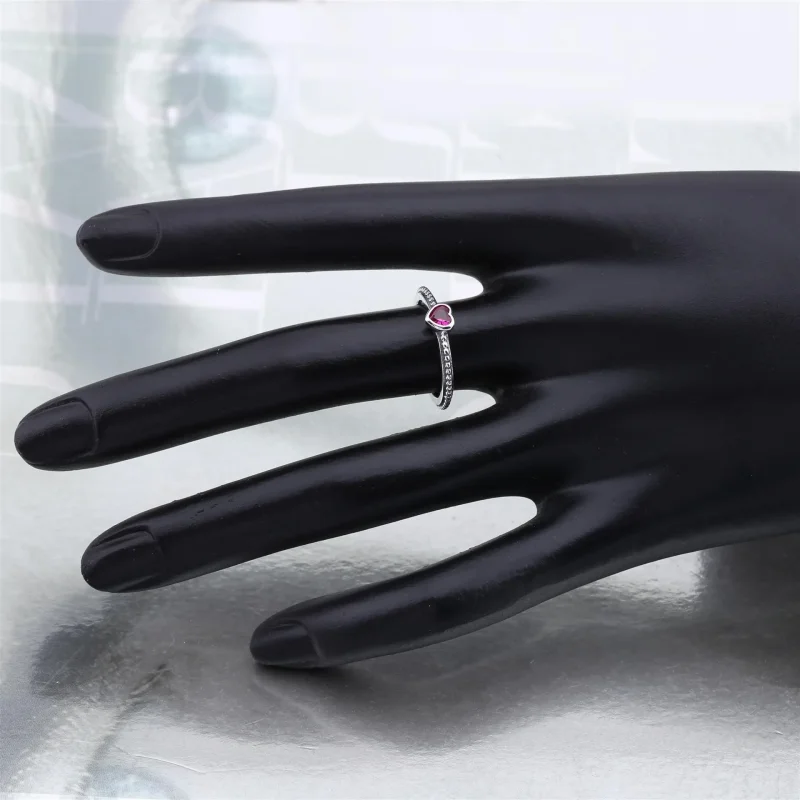 (immagine per) Anello in argento con cuore rosso - 190896SGR - Anelli | PANDORA - Visualizza 4