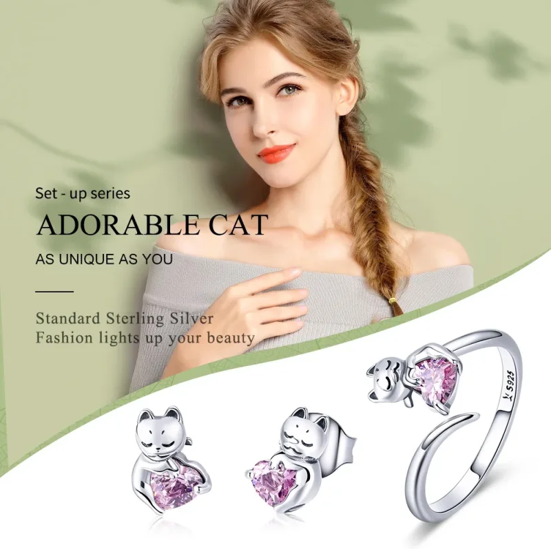 (immagine per) Parure di gioielli tipo Pandora Gatto adorabile - SET002 - Visualizza 2