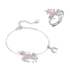 Parure di gioielli tipo Pandora Unicorno carino - SET009 (immagine per) Parure di gioielli tipo Pandora Unicorno carino - SET009