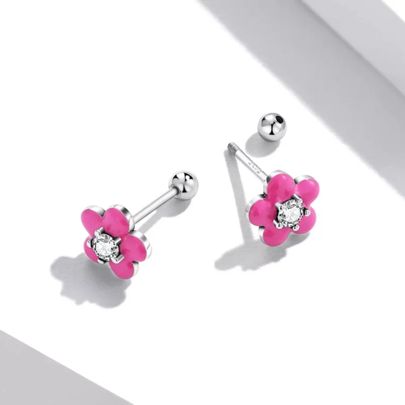 (immagine per) Orecchini a Lobo tipo Pandora Fiori rosa fluorescenti - SCE1353 - Visualizza 3