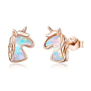 (immagine per) Orecchini a Lobo tipo Pandora Unicorno opale blu oceano - SCE815-C