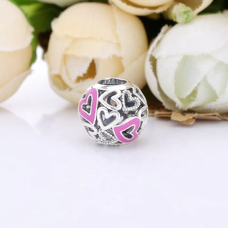 (immagine per) Charm PANDORA Cuore rosa a mano libera traforato in argento - 798677C01 - Visualizza 2