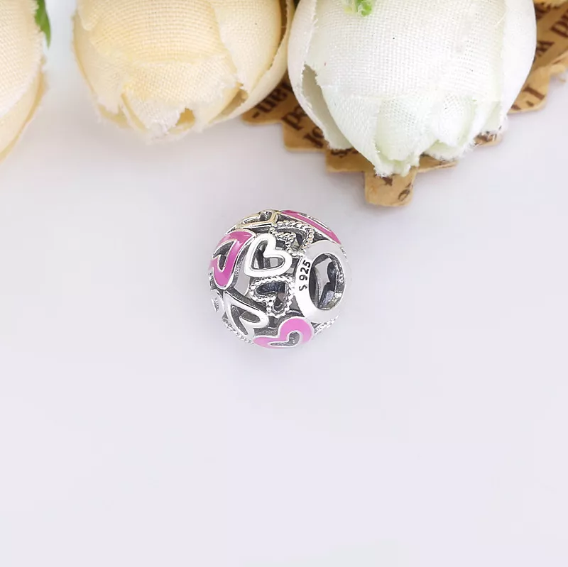 (immagine per) Charm PANDORA Cuore rosa a mano libera traforato in argento - 798677C01 - Visualizza 3