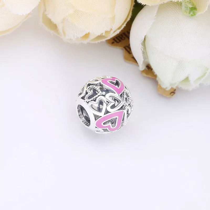 (immagine per) Charm PANDORA Cuore rosa a mano libera traforato in argento - 798677C01 - Visualizza 4