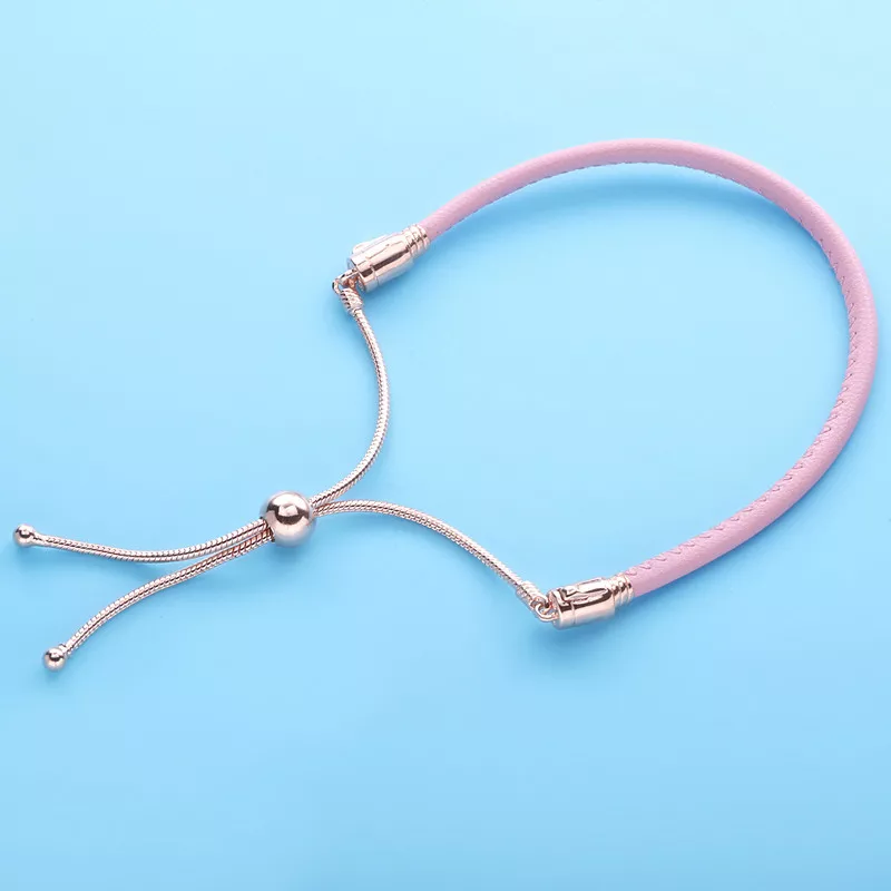 (immagine per) Pandora moments pink leather slider bracelet - 589002C01 - Visualizza 2