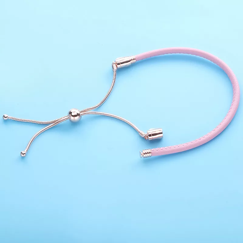 (immagine per) Pandora moments pink leather slider bracelet - 589002C01 - Visualizza 3