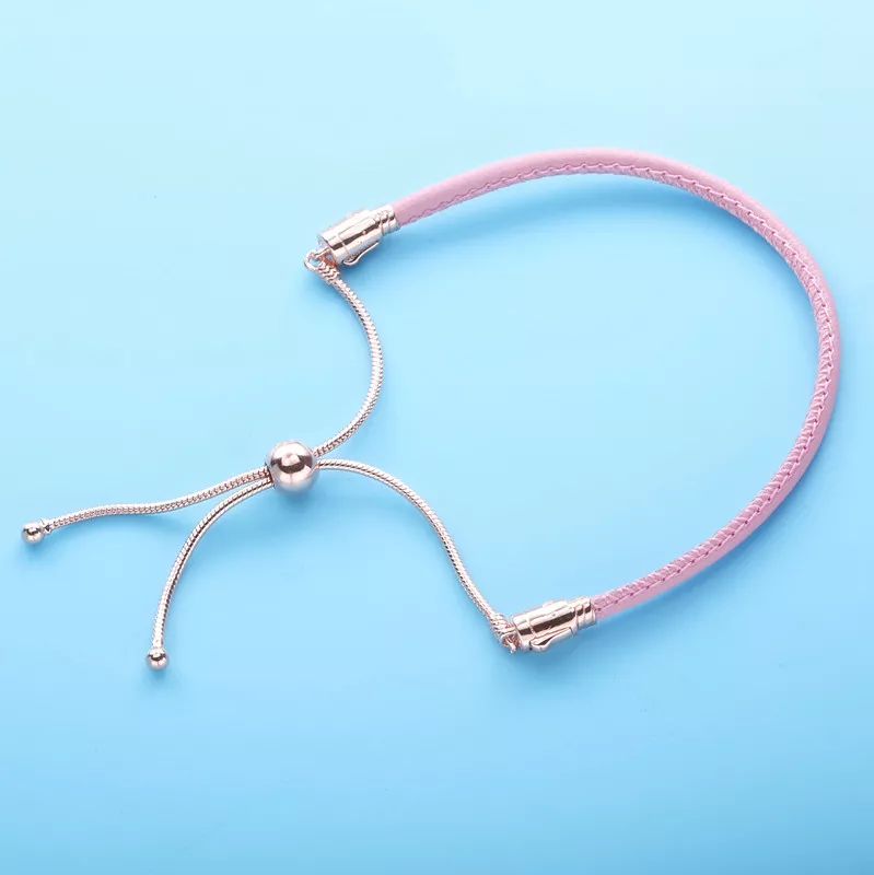 (immagine per) Pandora moments pink leather slider bracelet - 589002C01 - Visualizza 4