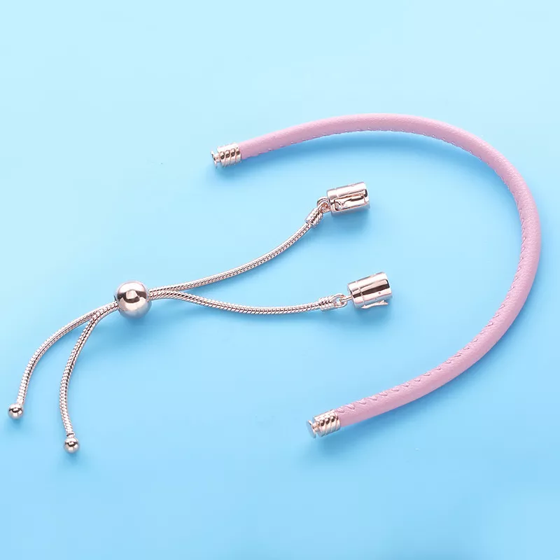 (immagine per) Pandora moments pink leather slider bracelet - 589002C01 - Visualizza 5