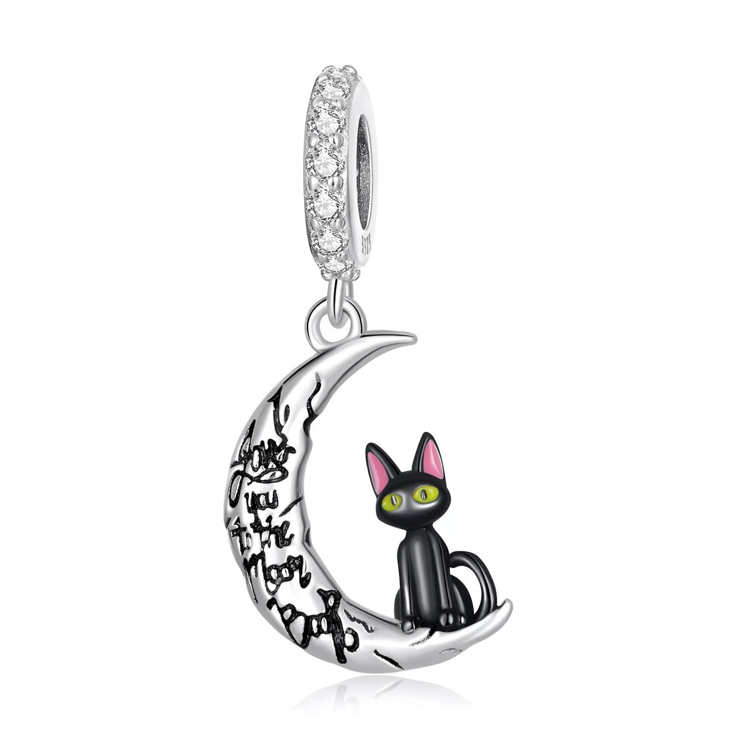 charm pendente tipo pandora luna gatto nero scc2218