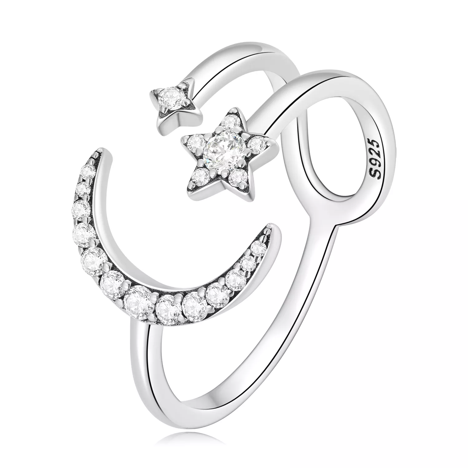 anello aperto tipo pandora luna e stelle bsr305