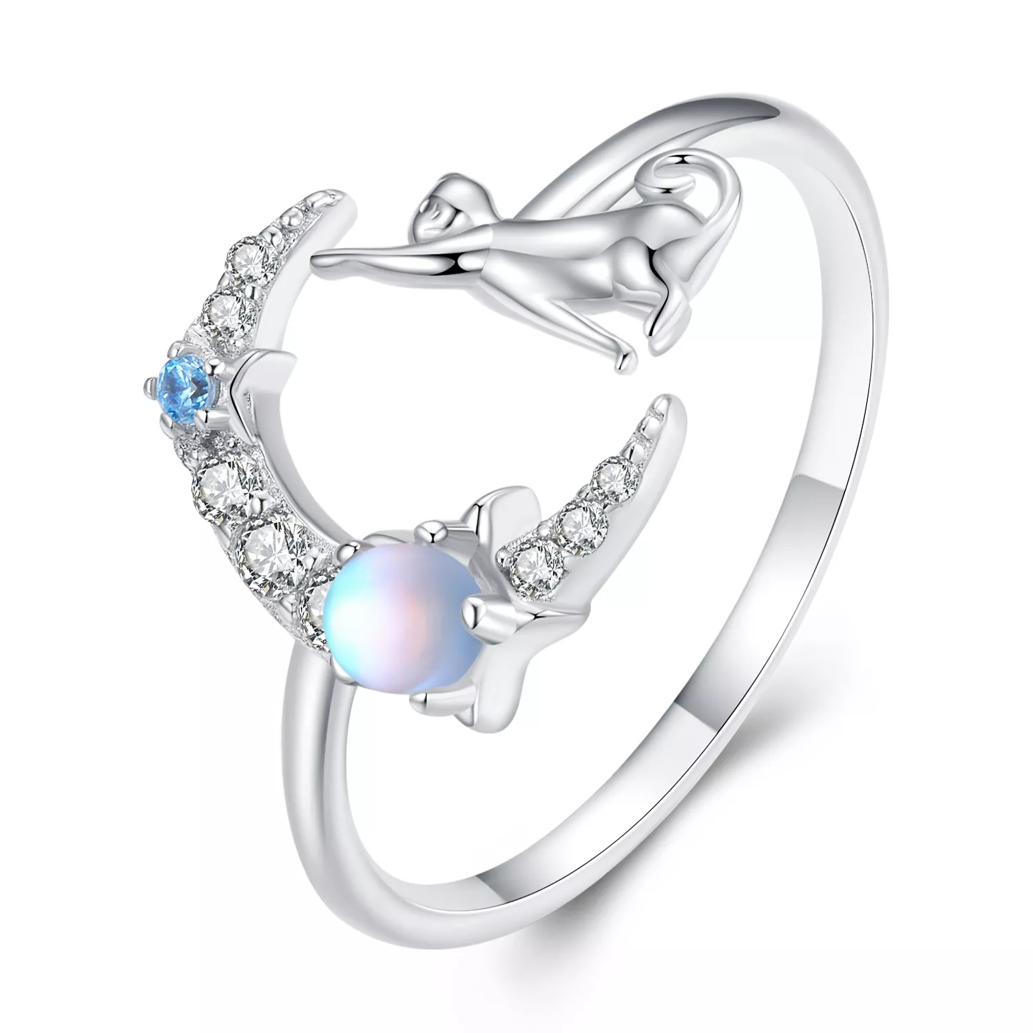 anello aperto tipo pandora luna gatto bsr315