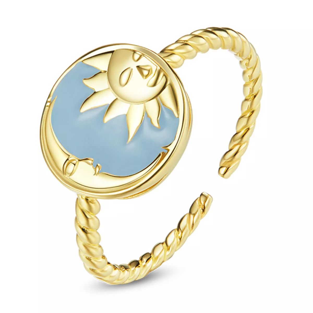anello aperto tipo pandora sole e luna brillano insieme scr732