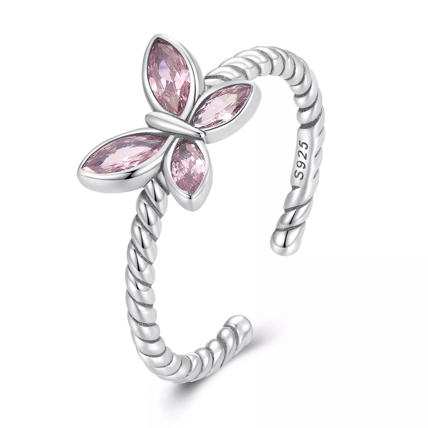 anello aperto tipo pandora torsione di farfalla rosa scr872