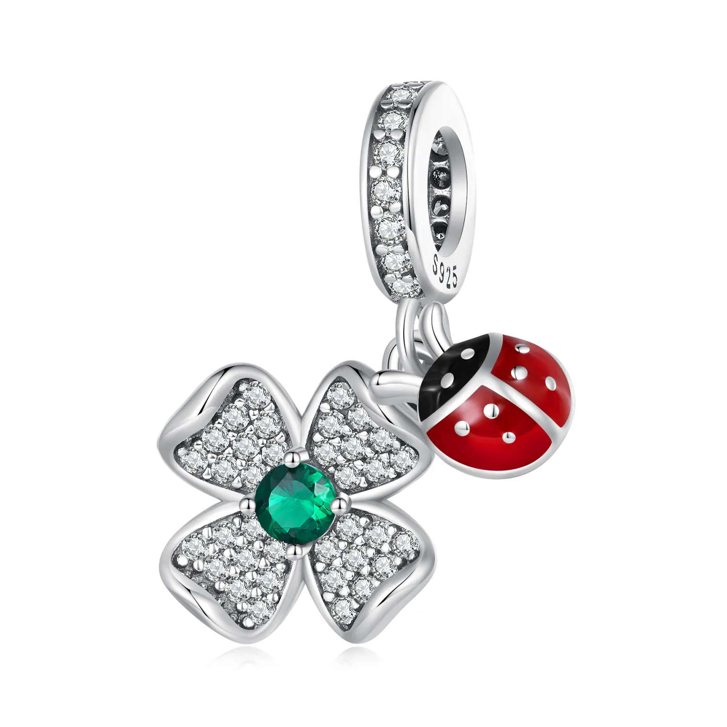 pendente a forma di coccinella a quadrifoglio fortunato stile pandora scc2523