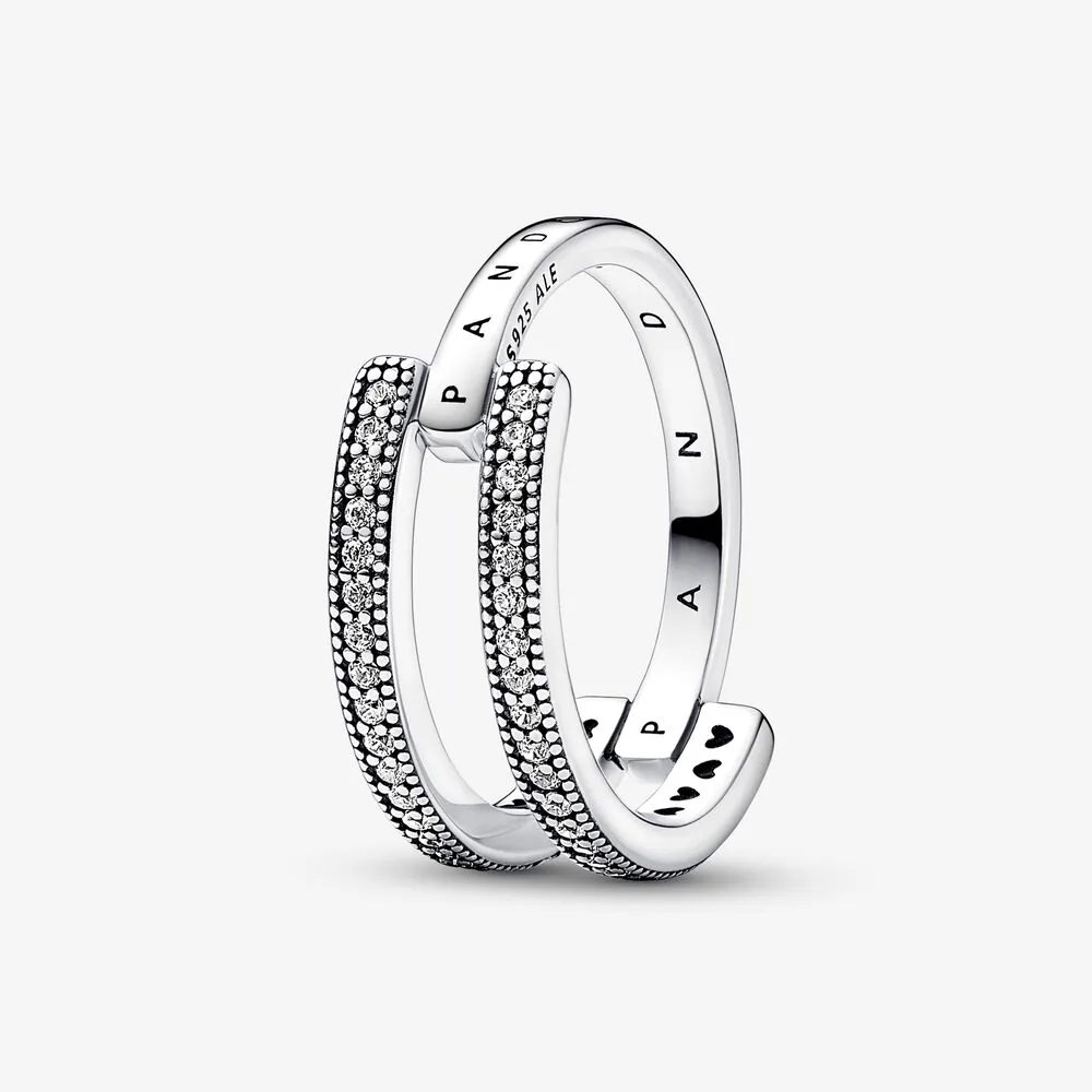anello doppio con logo e pavé pandora signature 192779c01
