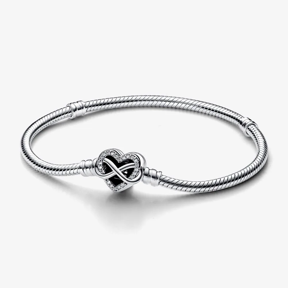 braccialetto a catena a serpente con chiusura a cuore a infinito sparkling pandora moments 592645c01