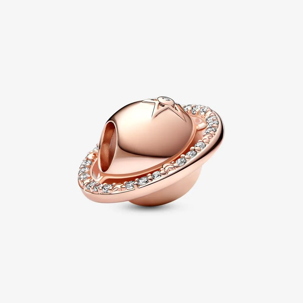 charm in oro rosa placcato in 14k con zirconi cubici trasparenti pianeta saturno pandora 782438c01